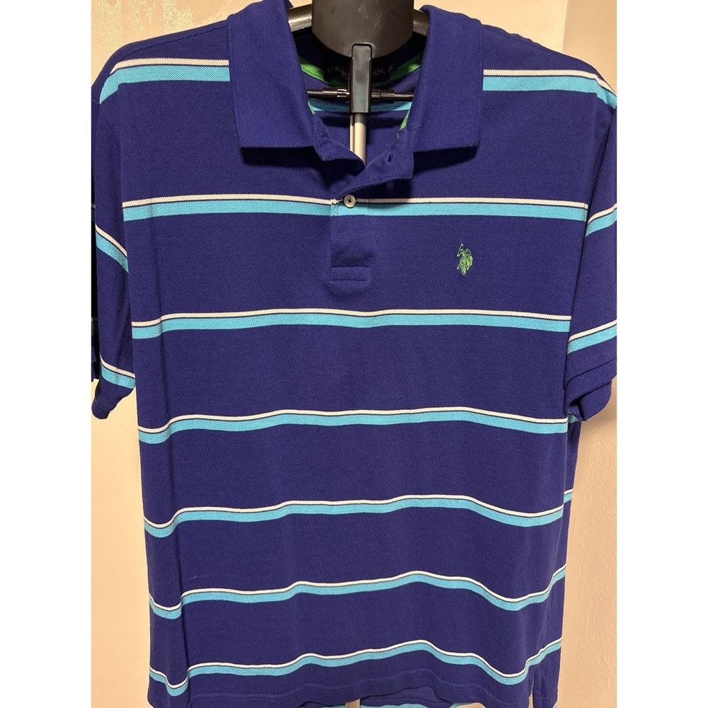 U.S. Polo Assn. Men's XL‎ Blue/White Striped Cotton Polo Shirt Short Sleeve